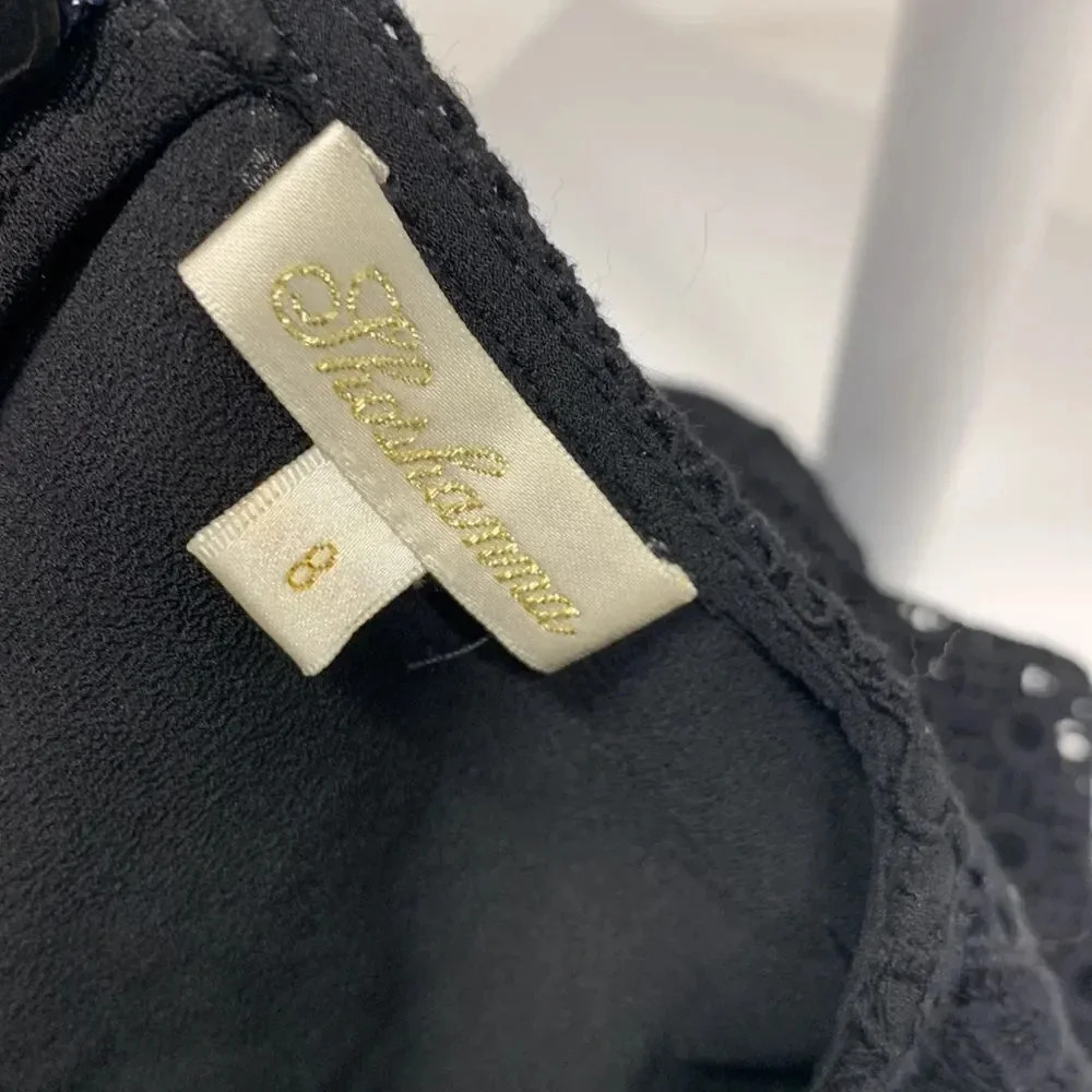 Shoshanna Gabby Dress Mini Mosaic Lace Semi Sheer See Thru Black Nude Size 8 - Picture 11 of 12